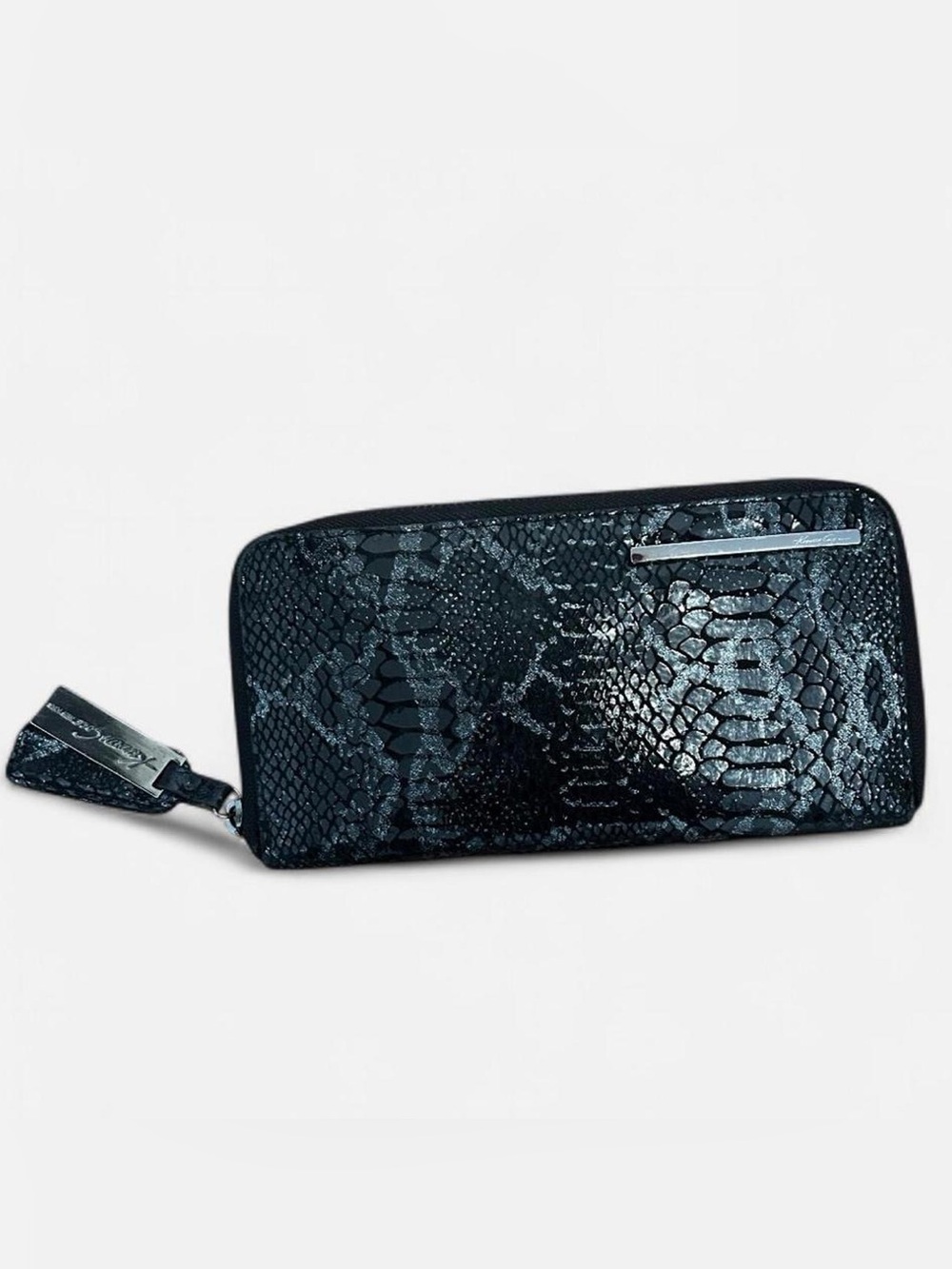 Kenneth Cole New York Black Snakeskin Textured Zip Wallet/Cardholder
